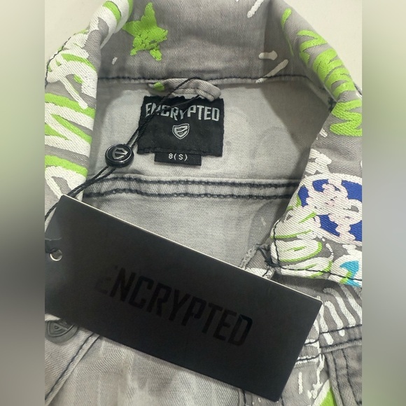 NWT Encrypted Kids Urban Street Graffiti Denim Pants Trucker Jacket Set Size 8 S - Picture 3 of 7